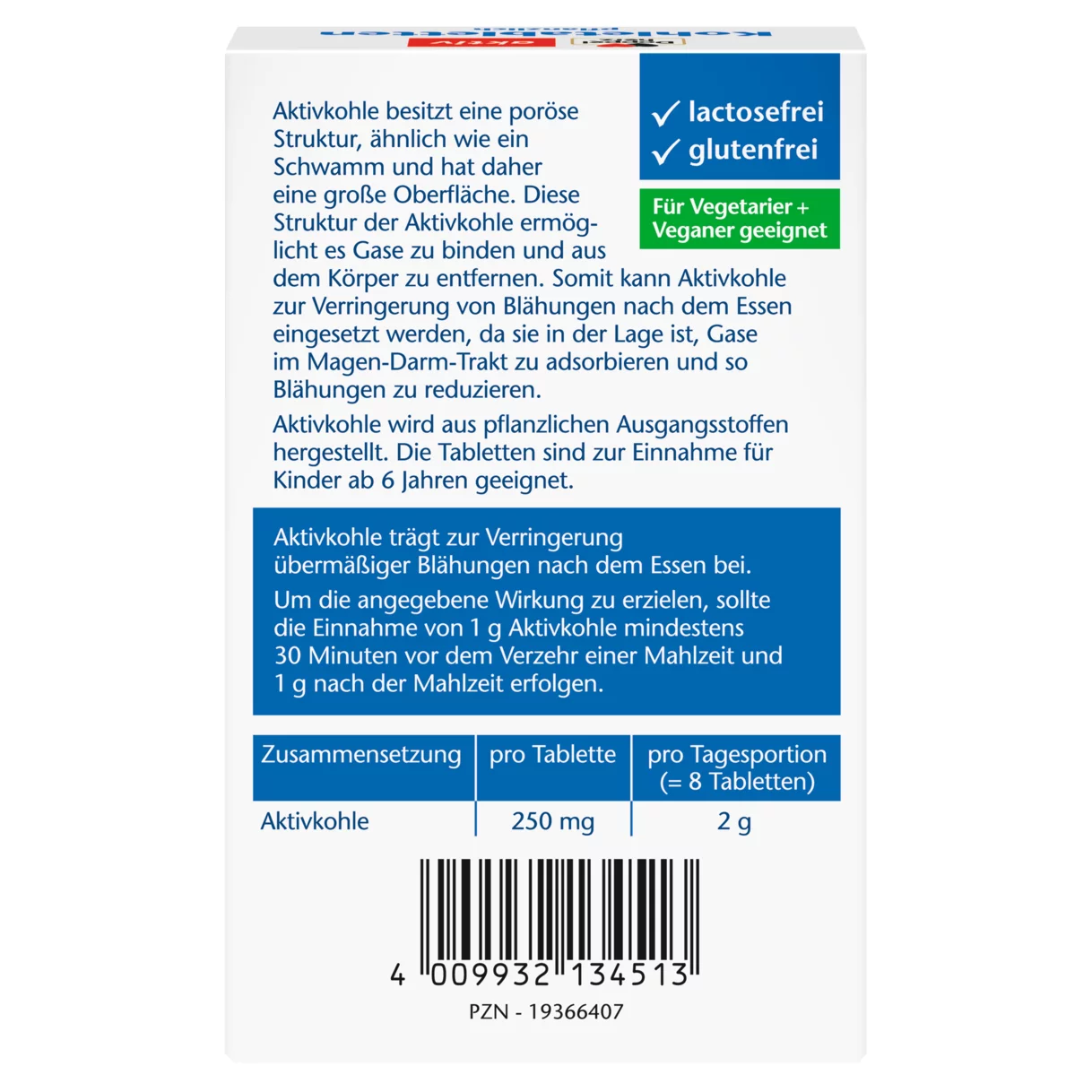 Abbildung der Produktverpackung Doppelherz aktiv Kohletabletten Rückansicht